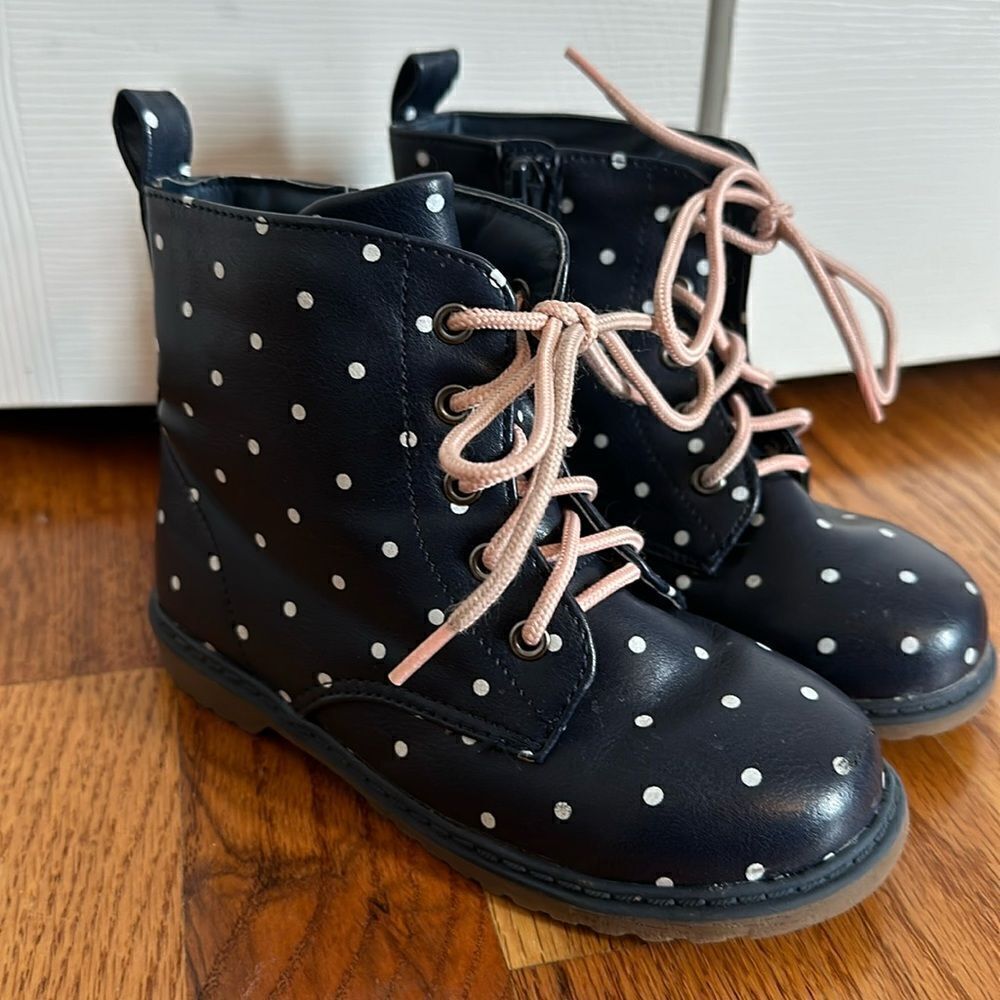 Old Navy Navy Blue Polka Dot Lace Up Utility Boots Girls size Toddler 10